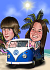 Caricaturas de A la playa en furgoneta